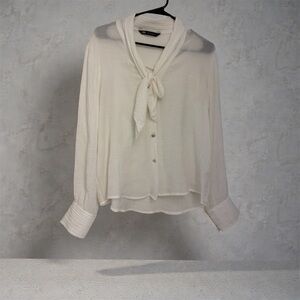 Zara Cream Tie-Neck Blouse